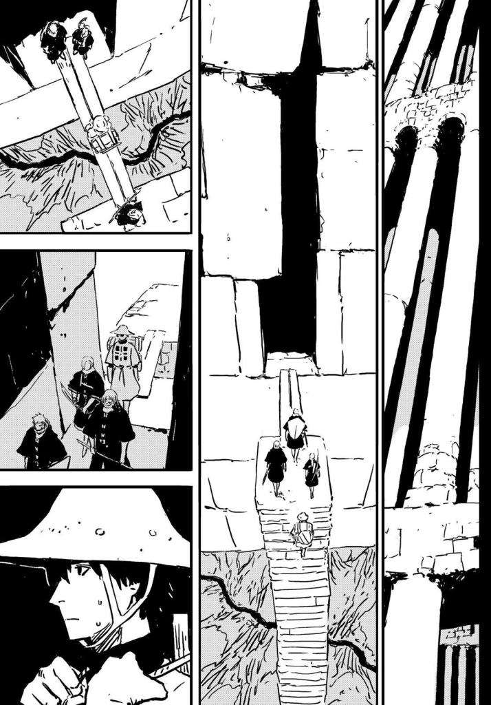 Page of Tower Dungeon manga showing the party entering into the tower