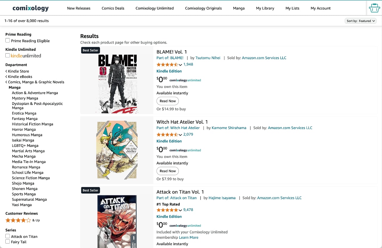 Is Kindle’s Comixology Unlimited subscription worth it for manga